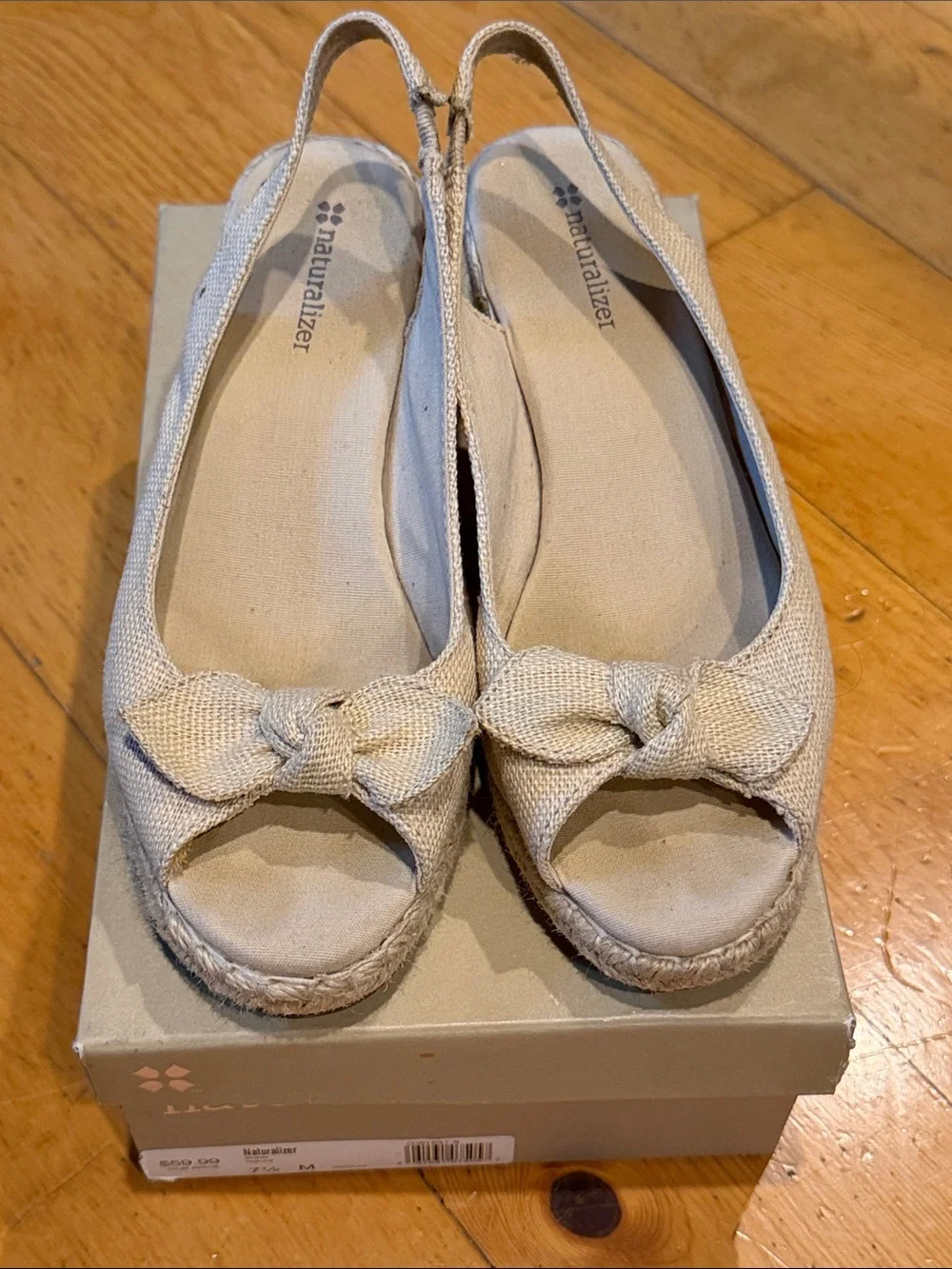 Naturalizer Neutral Tan Peep-Toe Slingback Espadrille Wedges